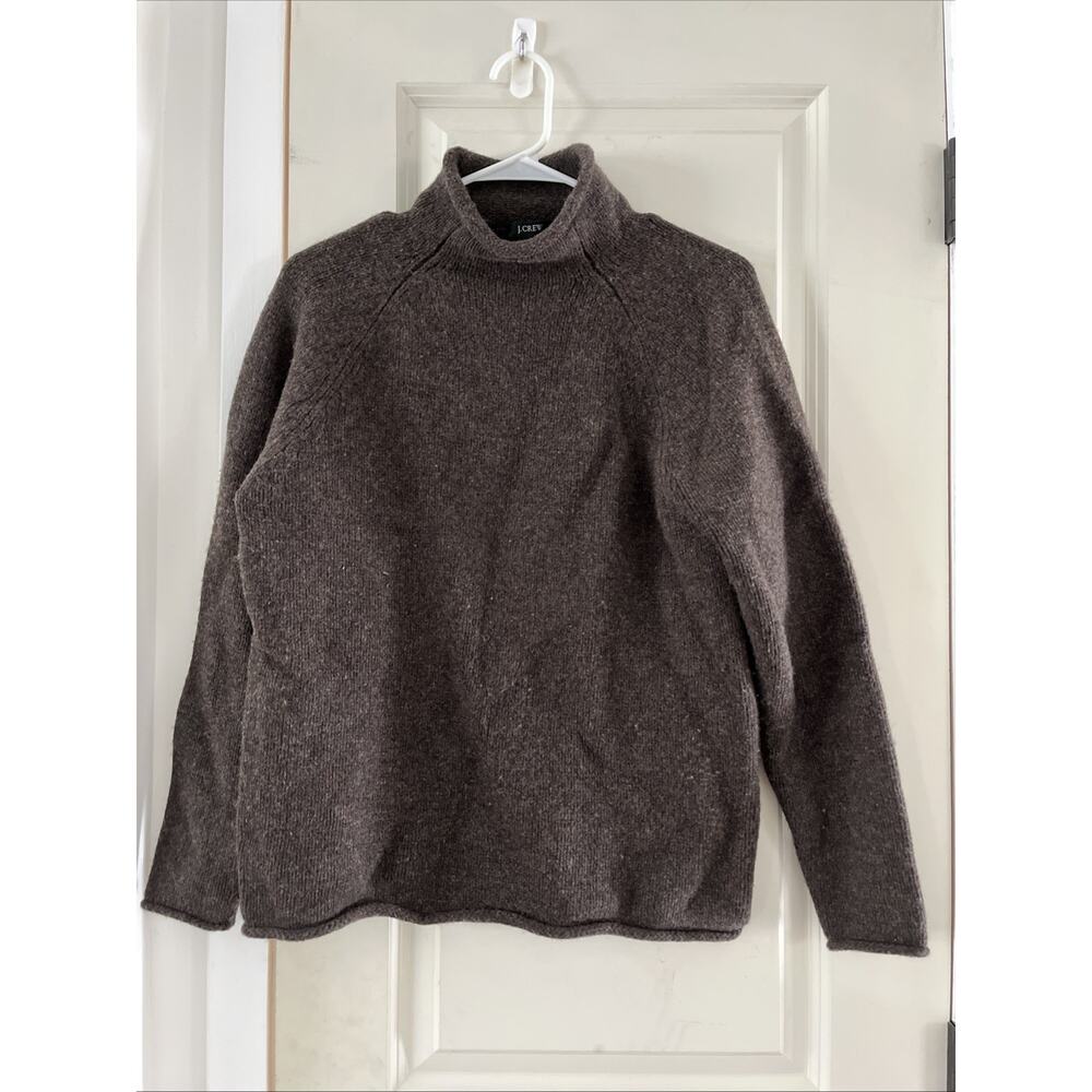 J Crew 100% Lambswool Rollneck Sweater Medium Brown Preppy Classic Minimalistic